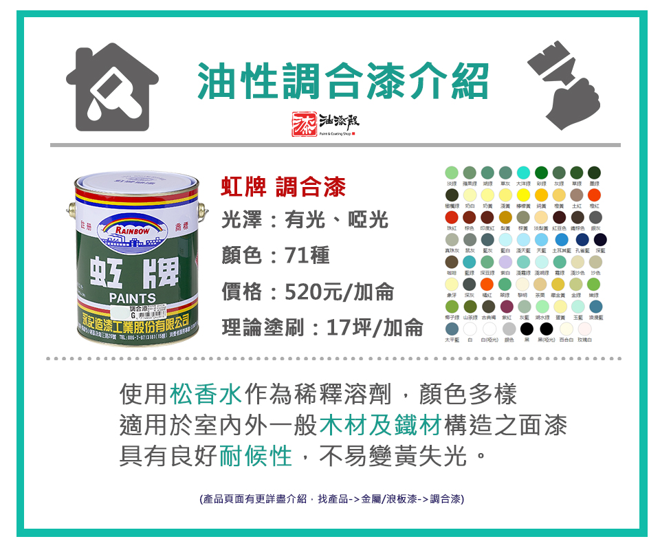 虹牌油性調合漆推薦介紹，價格比較與顏色規格評價